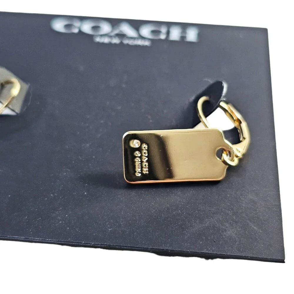 Coach New York Gold Logo Quilted Drop Earrings NWT - Picture 4 of 7